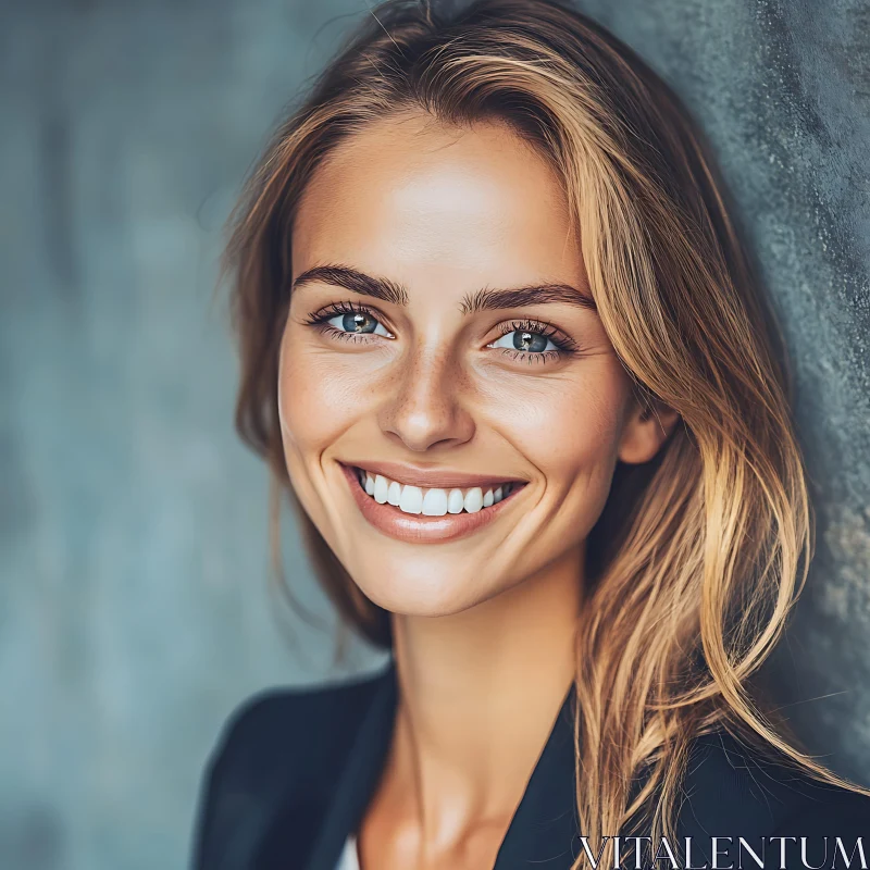 Close-Up Portrait of a Confident Blonde Woman AI Image