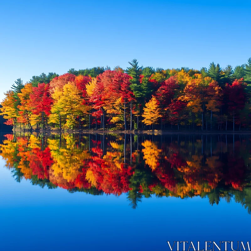 Vibrant Autumn Foliage Reflecting on Lake AI Image