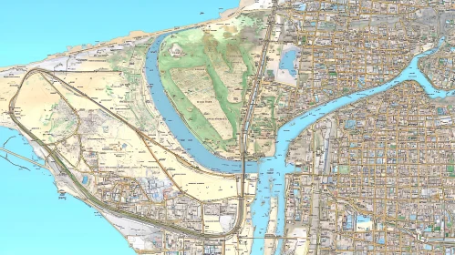 Urban Area Map with River