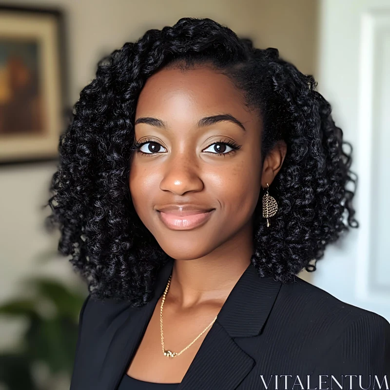 Confident Woman with Radiant Smile and Black Attire AI Image