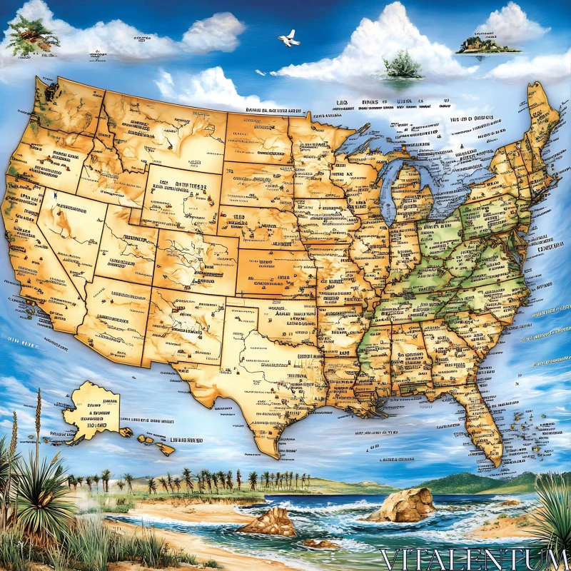 USA Map in Cartoon Style AI Image