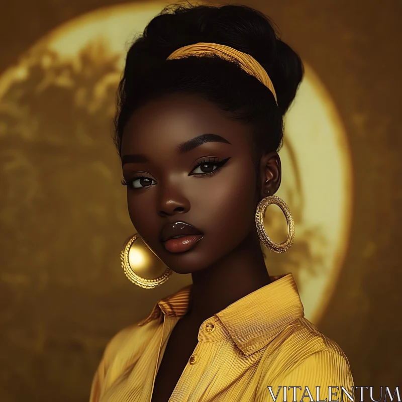 Golden Elegant Fashion Portrait AI Image