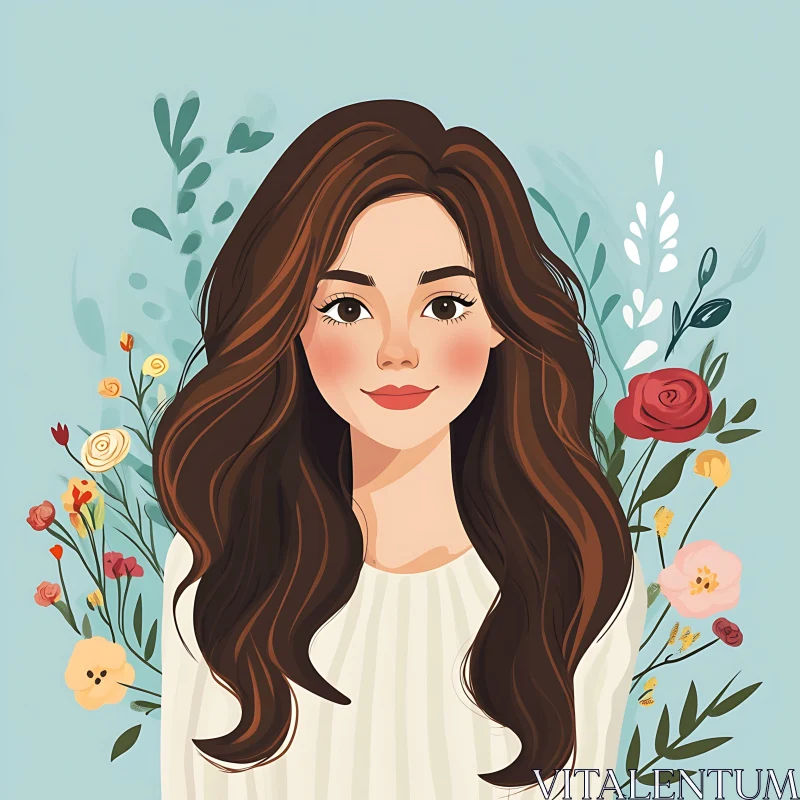 Artistic Portrait of Woman with Flowers AI Image