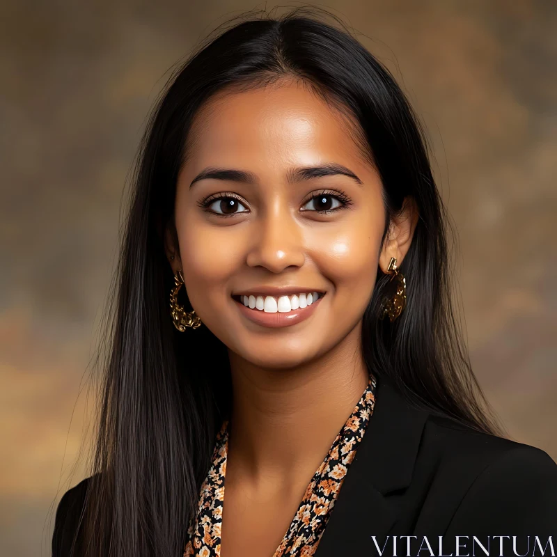 Smiling Woman in Fashionable Attire AI Image