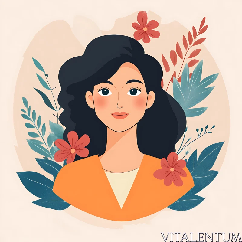 Floral Surroundings with Woman Portrait AI Image