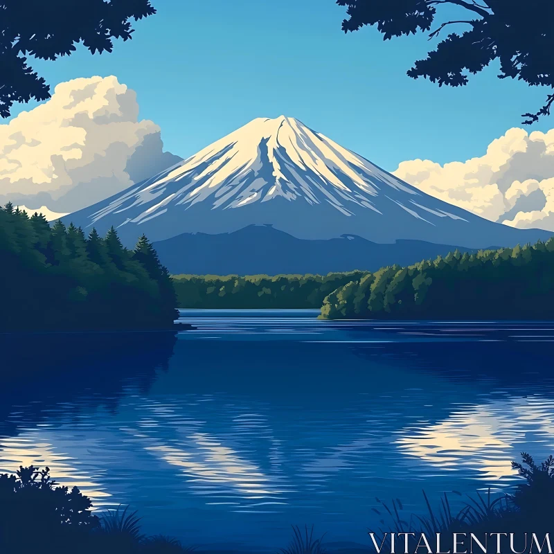 AI ART Snow-Capped Mountain and Lake Reflection