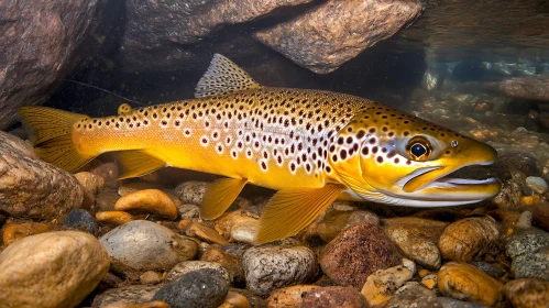 Brown Trout Swimming Underwater