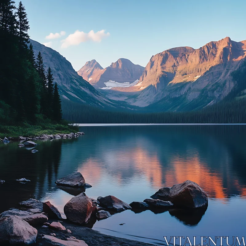 Tranquil Mountain Scene at Sunset AI Image