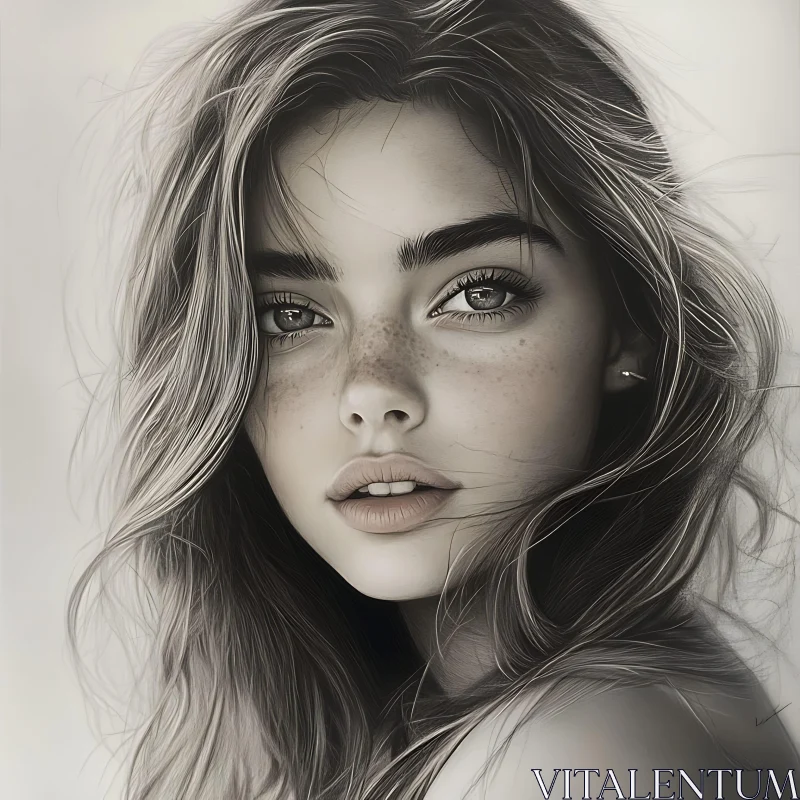 Artistic Freckles Woman Portrait AI Image