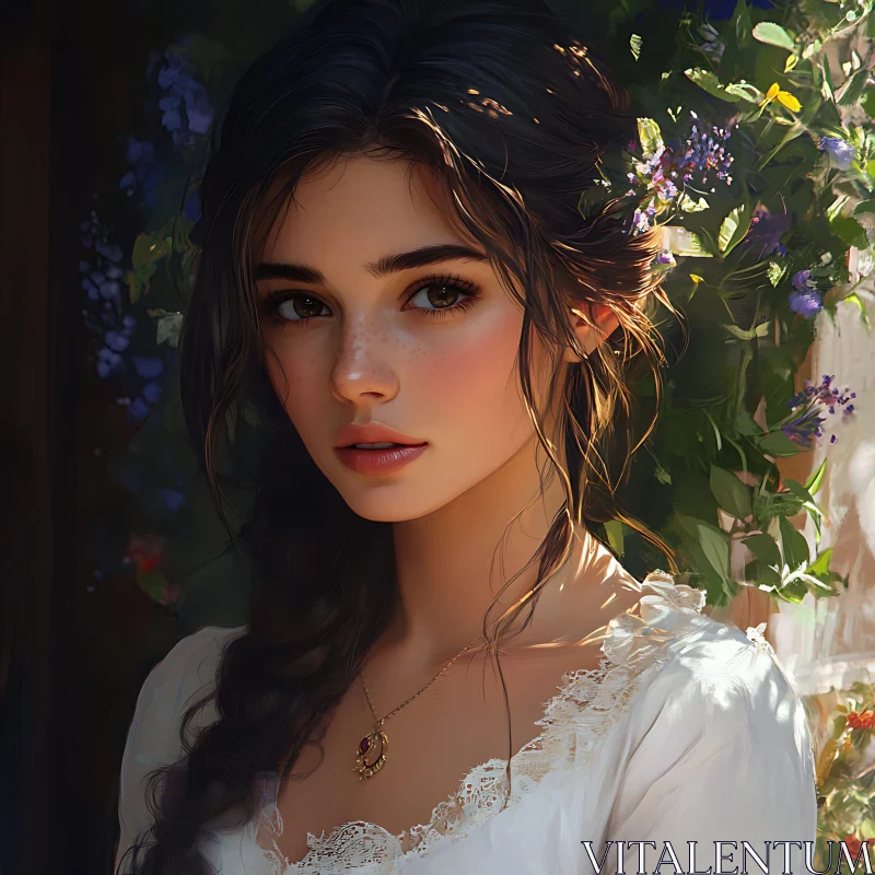 AI ART Serene Young Woman with Floral Background