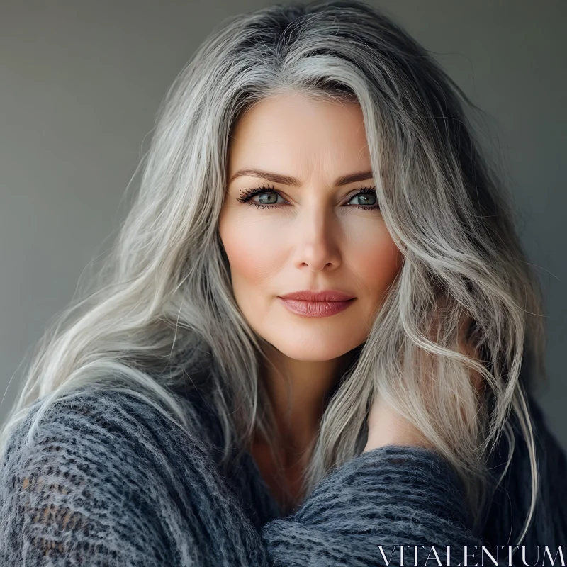 Graceful Woman Portrait with Gray Hair AI Image