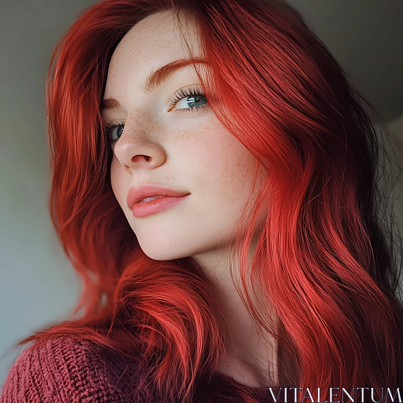 Portrait of a Red-Haired Woman with Freckles AI Image