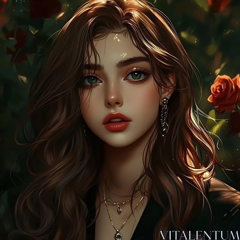 Beauty Amidst Roses AI Image