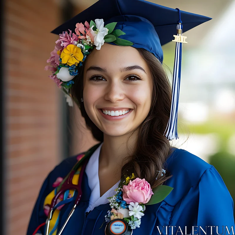 Graduation Happiness with Floral Accents AI Image