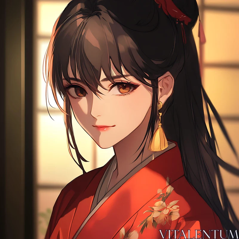 Anime Portrait of a Girl in Traditional Kimono AI Image