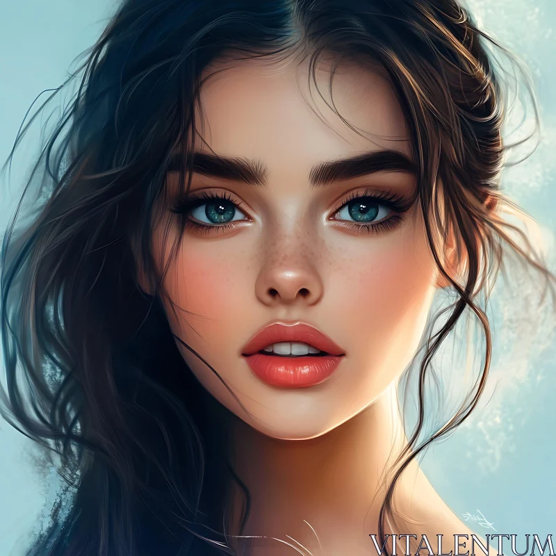 AI ART Blue-Eyed Beauty: A Digital Art Portrait