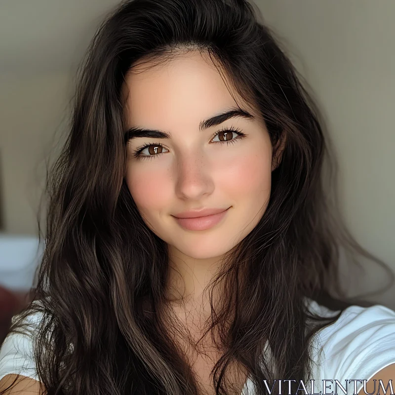 Young Woman's Natural Portrait AI Image