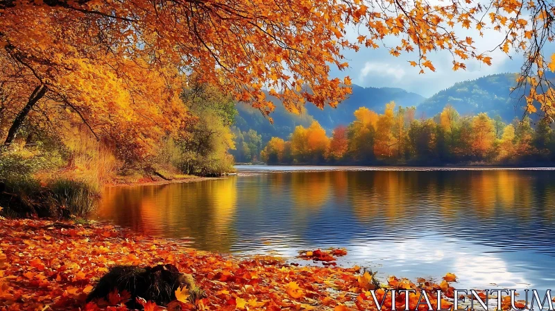 Serene Autumn River with Golden Foliage AI Image