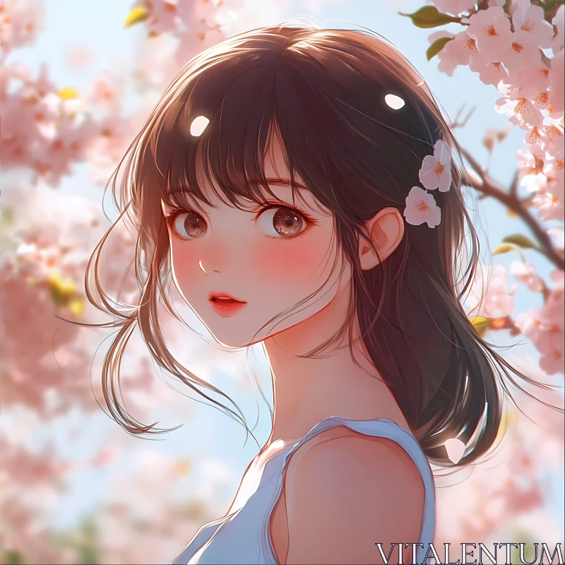 Springtime Anime Beauty with Cherry Blossoms AI Image