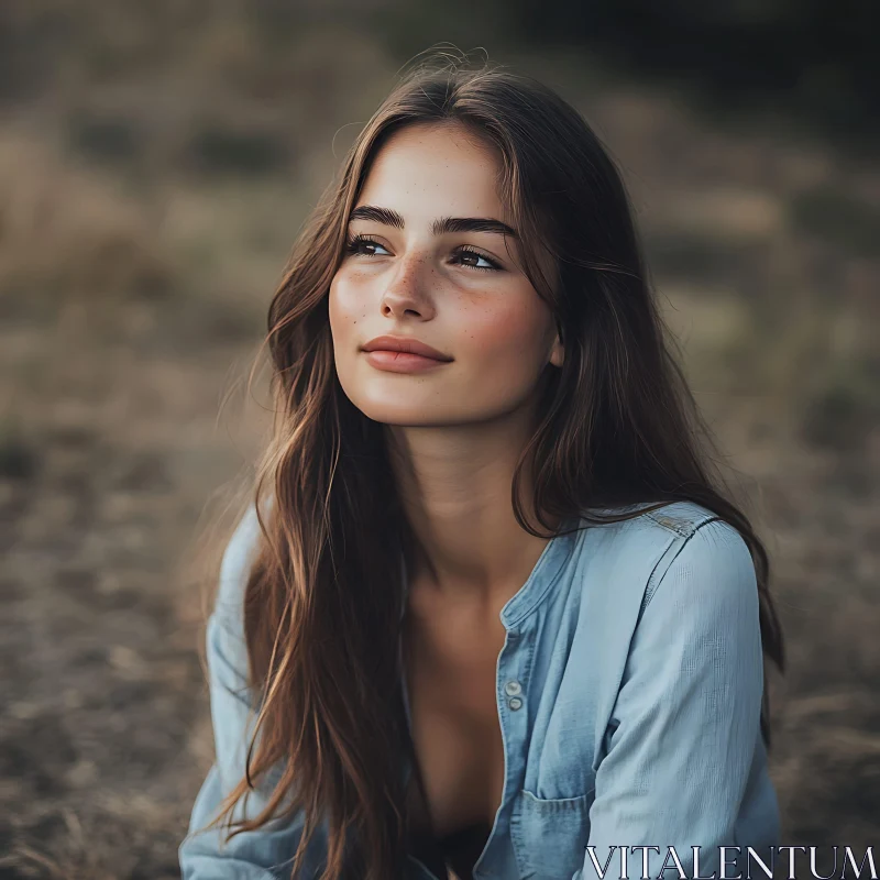 Calm Outdoor Portrait of a Beautiful Woman AI Image