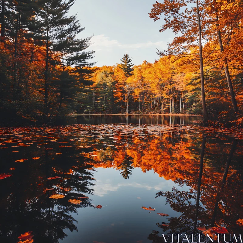 Tranquil Lake in Fall AI Image