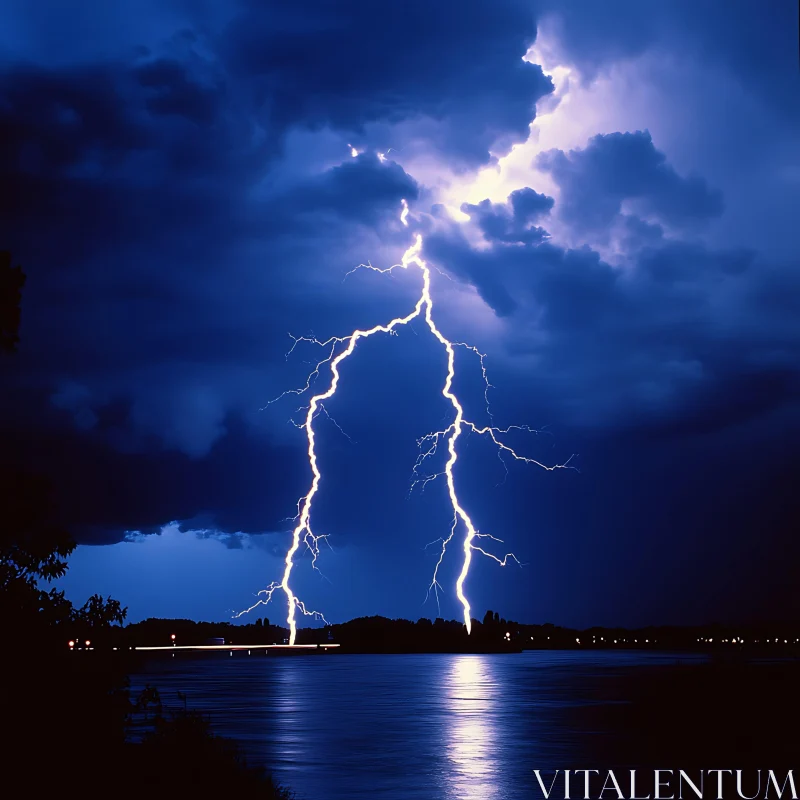 Nature's Power: Lightning Over Water AI Image