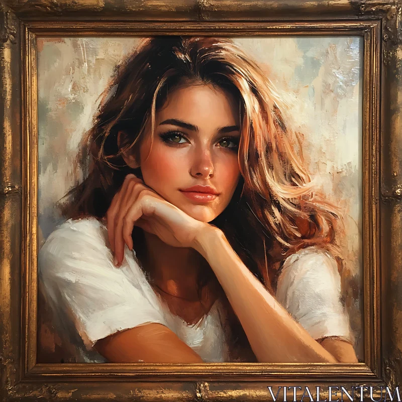 AI ART Young Woman's Portrait in Ornate Frame