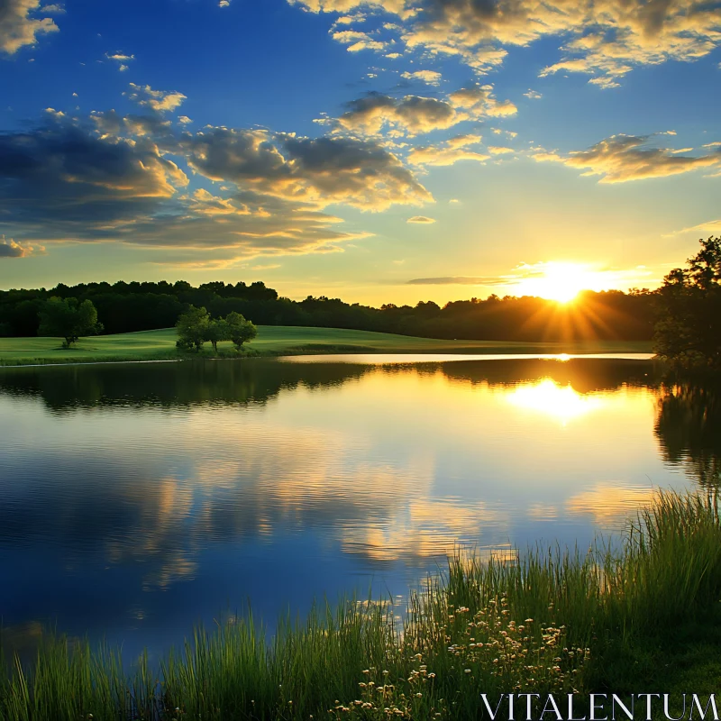 Golden Hour by the Lake AI Image