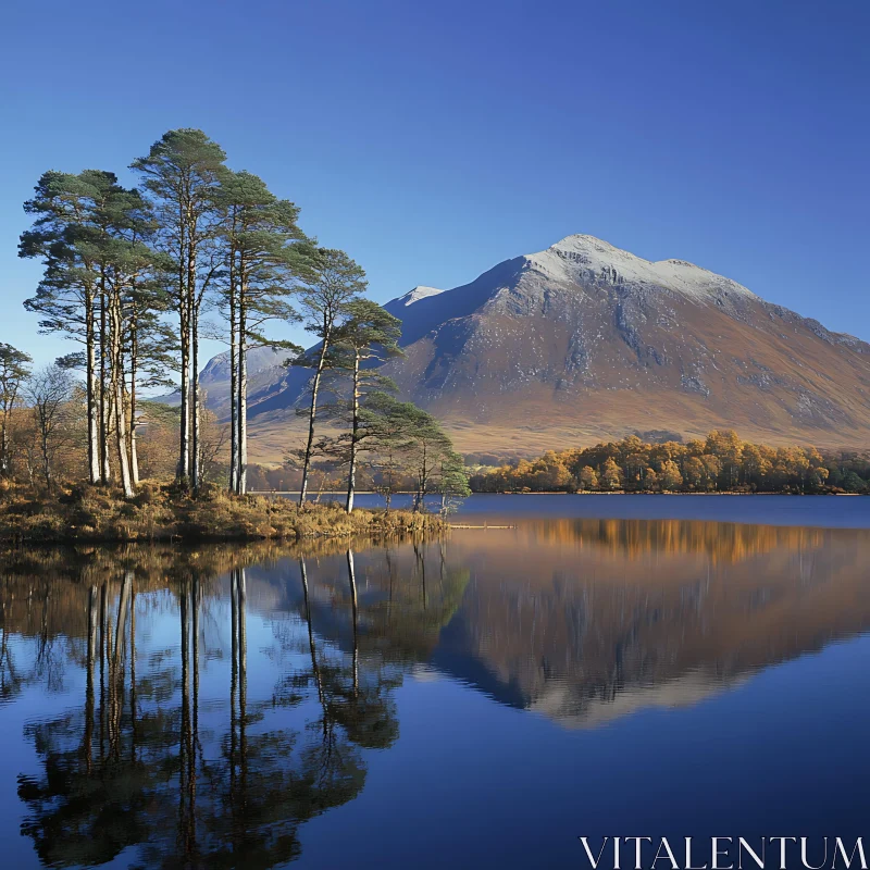 Serene Mountain and Lake with Autumn Reflections AI Image