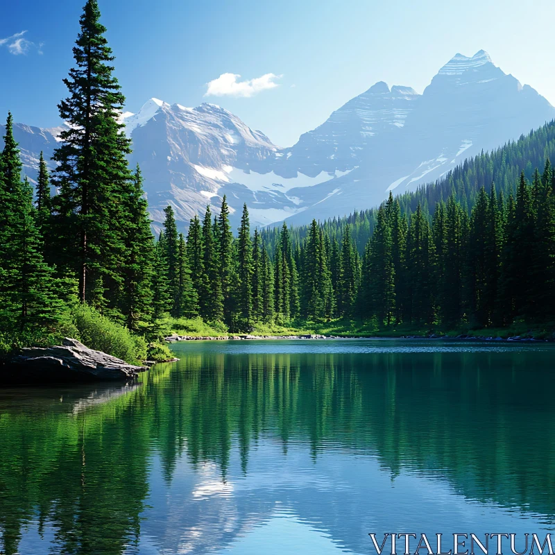 AI ART Mountain Lake Reflections with Evergreen Pines