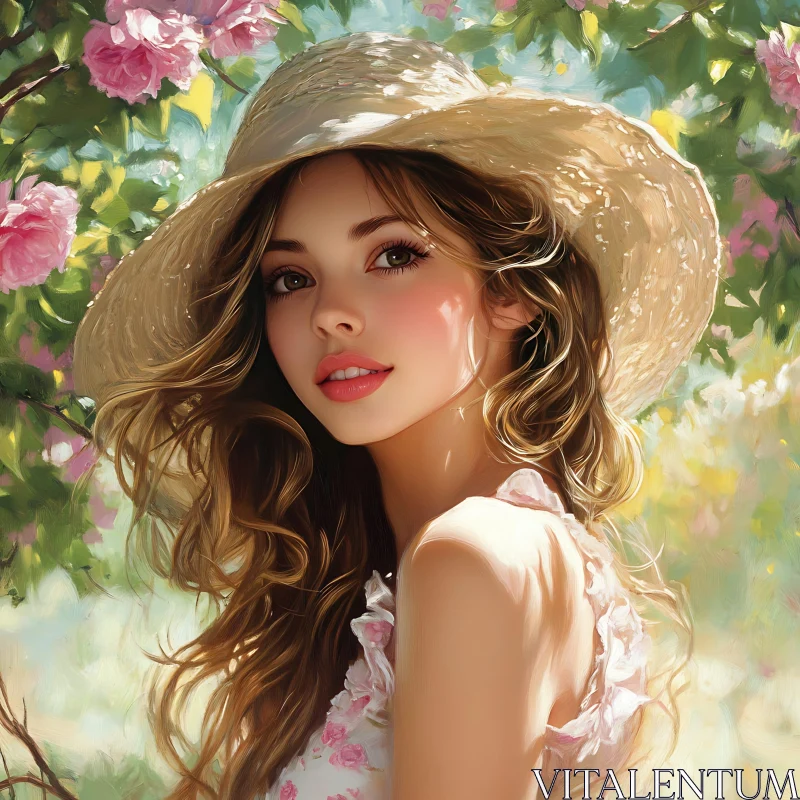 Elegant Summer Portrait of a Woman in Floral Setting AI Image