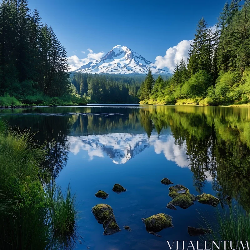 Peaceful Nature Scene with Mountain and Lake AI Image