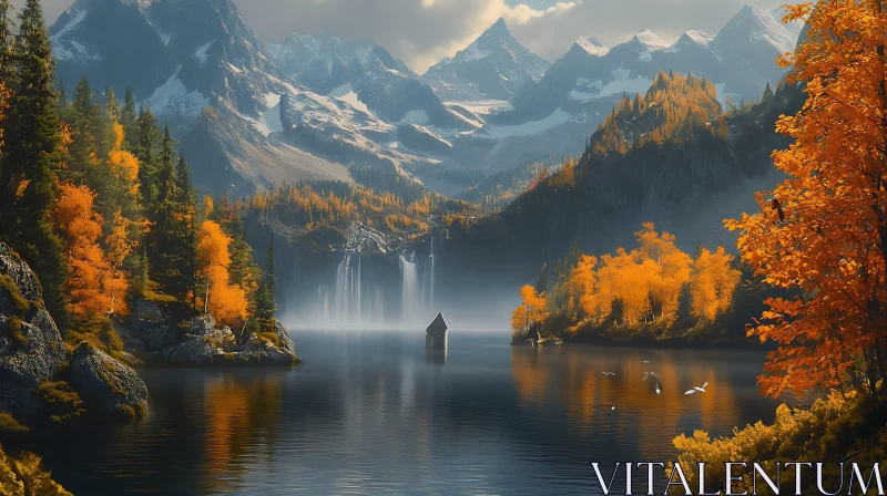 AI ART Majestic Mountain Lake in Autumn