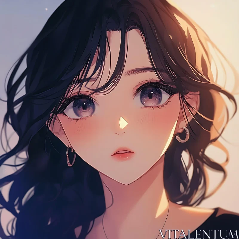 AI ART Elegant Anime Girl with Wavy Black Hair