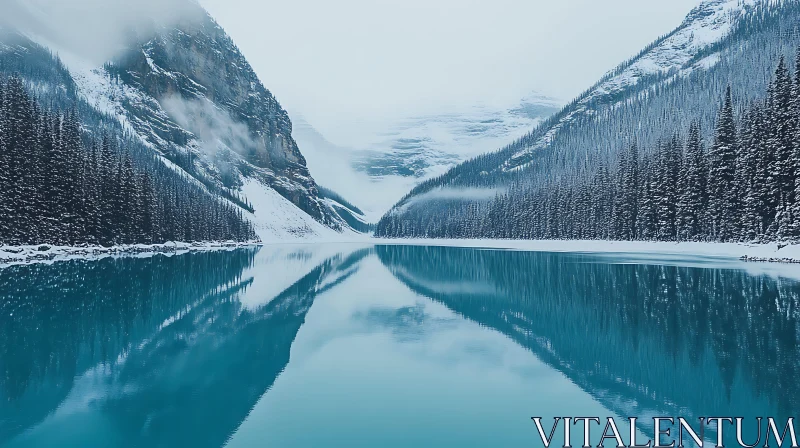 Snow-Covered Mountain Lake AI Image