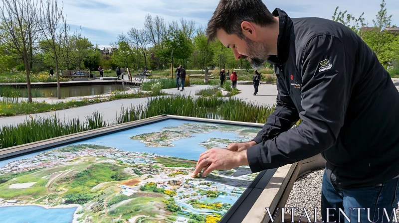 Man Studying Map in Beautiful Park Setting AI Image