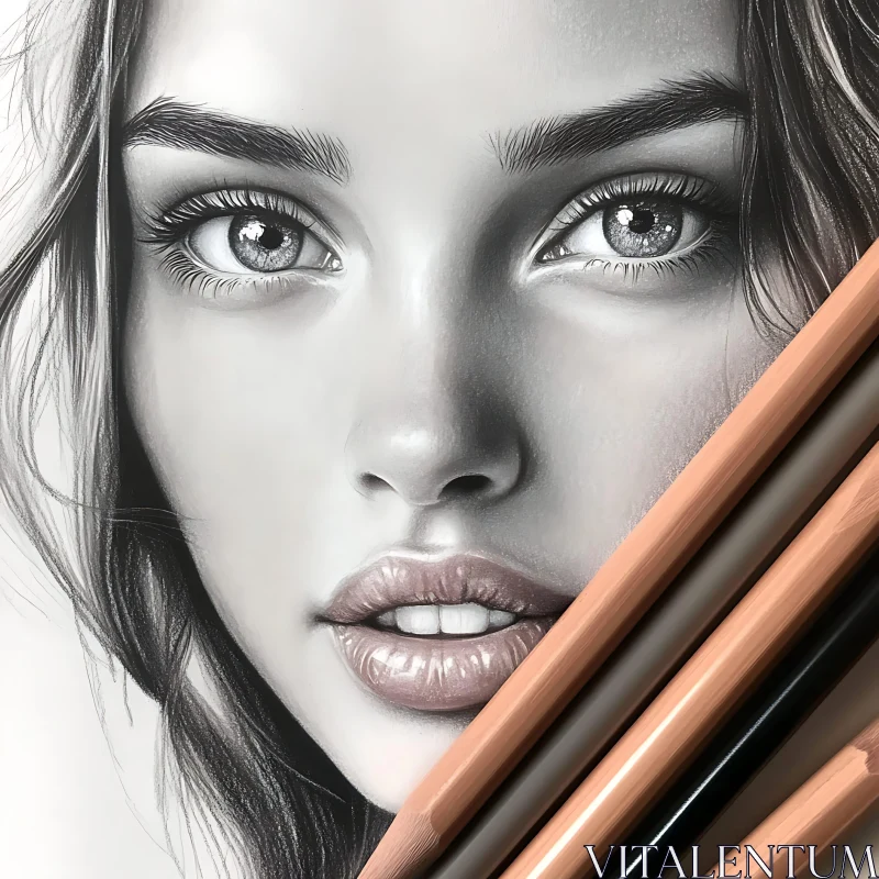 Detailed Pencil Drawing of a Woman AI Image