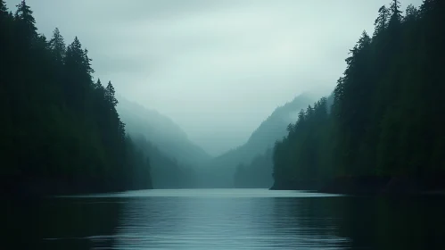 Tranquil Misty Lake Scene