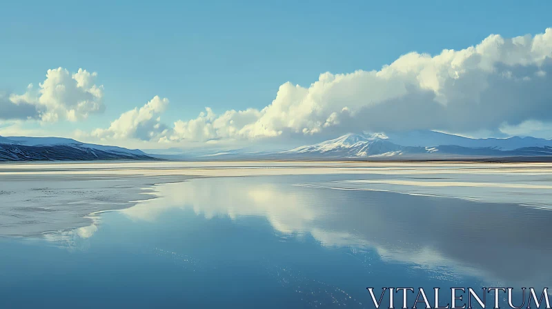 Tranquil Lake and Mountain Reflection Scene AI Image