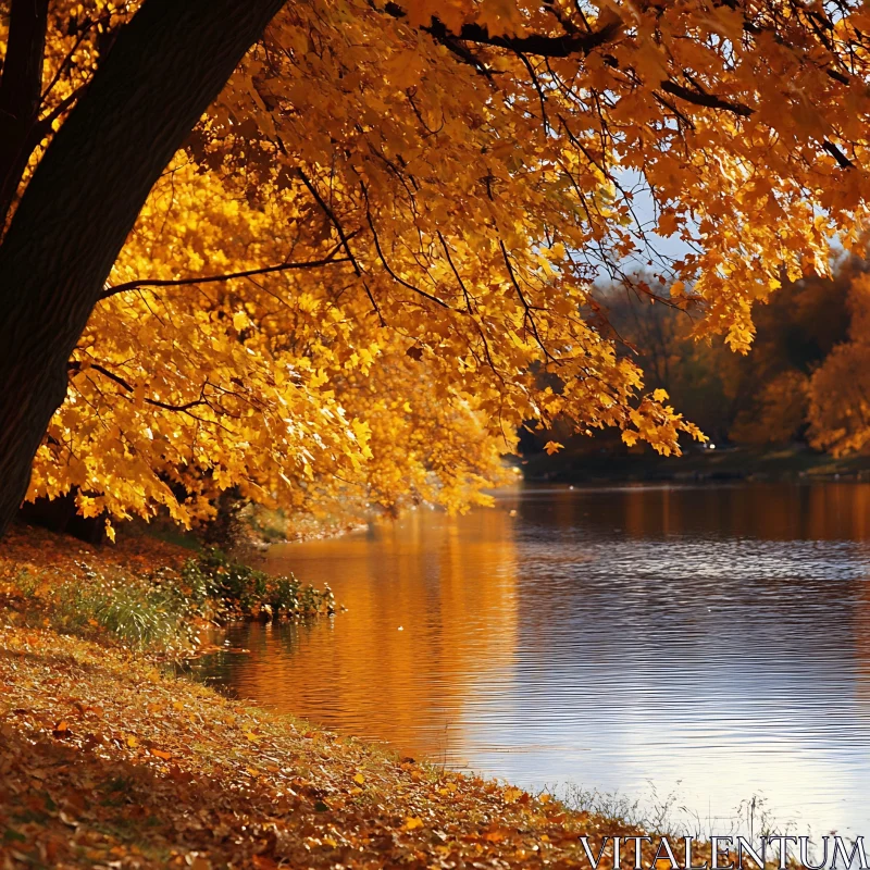 Serene Autumn Landscape by the Lake AI Image