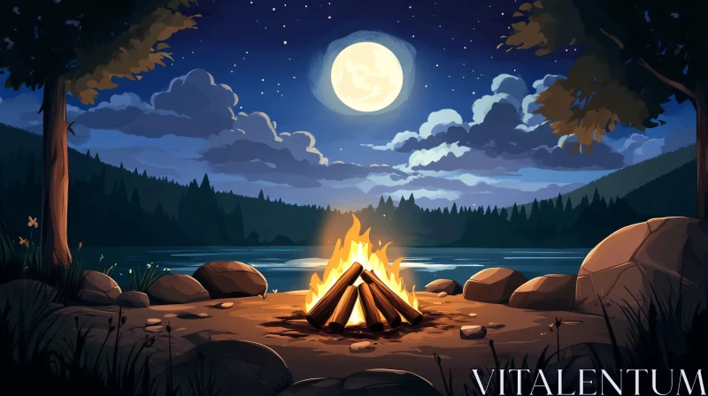 AI ART Moonlit Campfire Scene