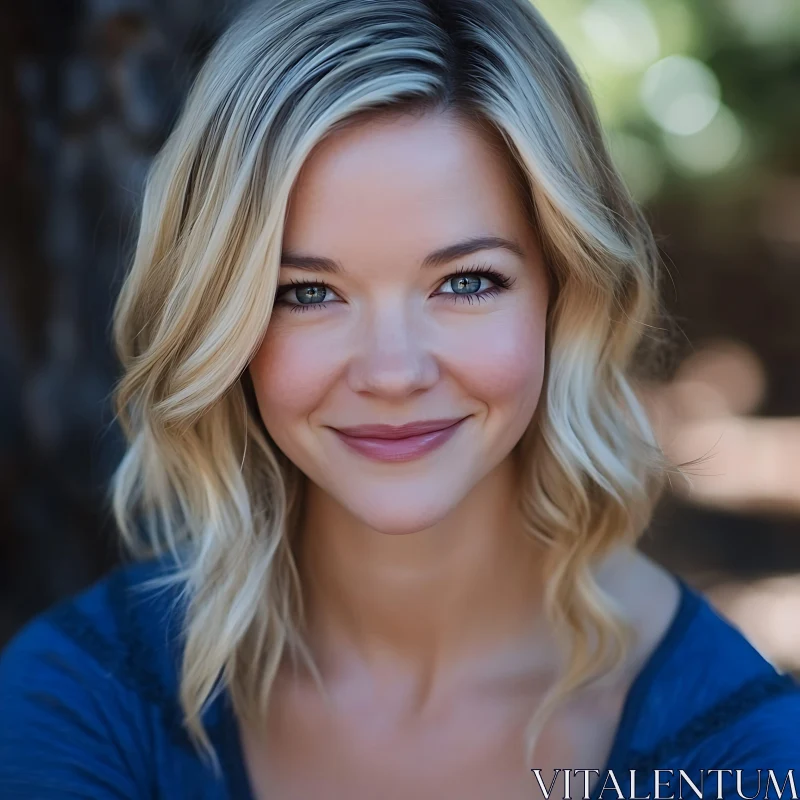 Close-Up of a Happy Blonde Woman AI Image