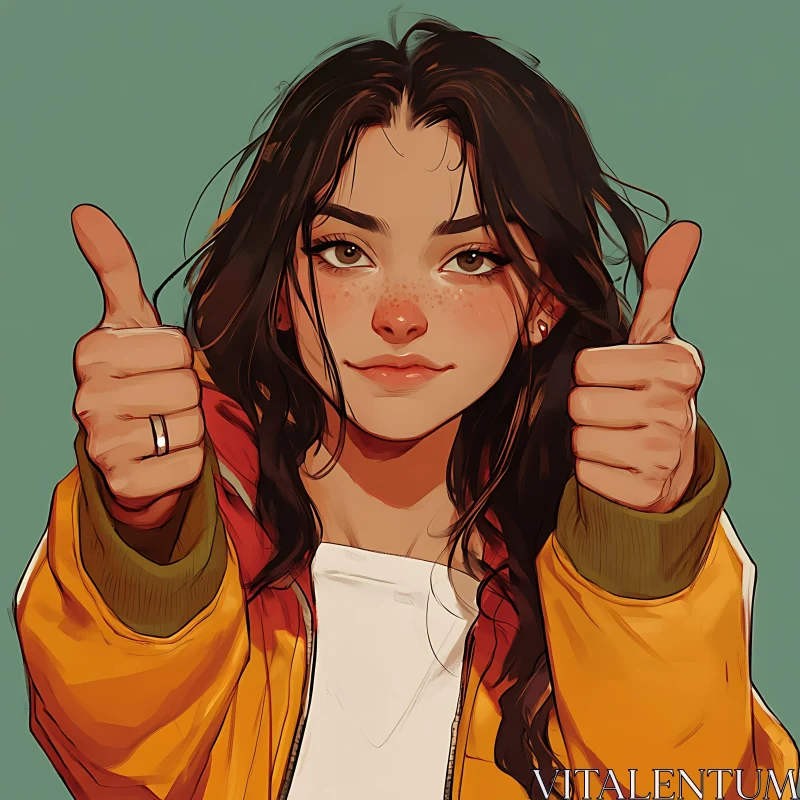 Thumbs Up Animated Woman Portrait AI Image