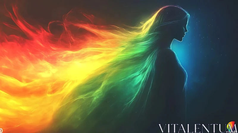 Rainbow-Haired Silhouette Abstract Art AI Image