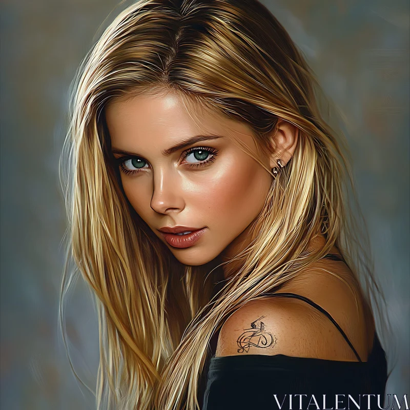 AI ART Blonde Woman with Tattoo Portrait