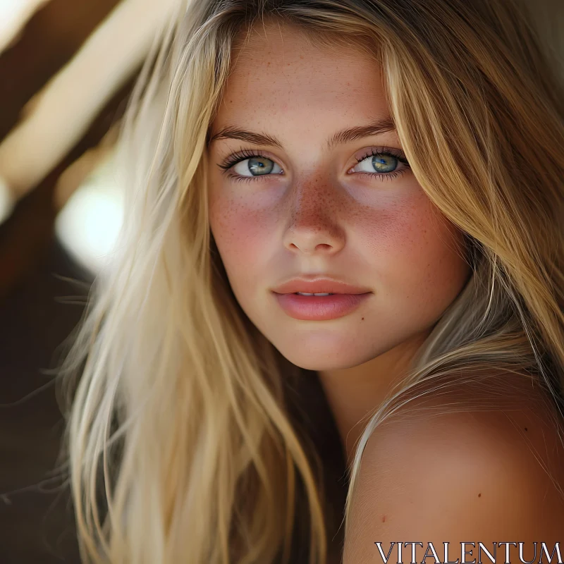 Natural Beauty: Blonde Woman with Freckles AI Image