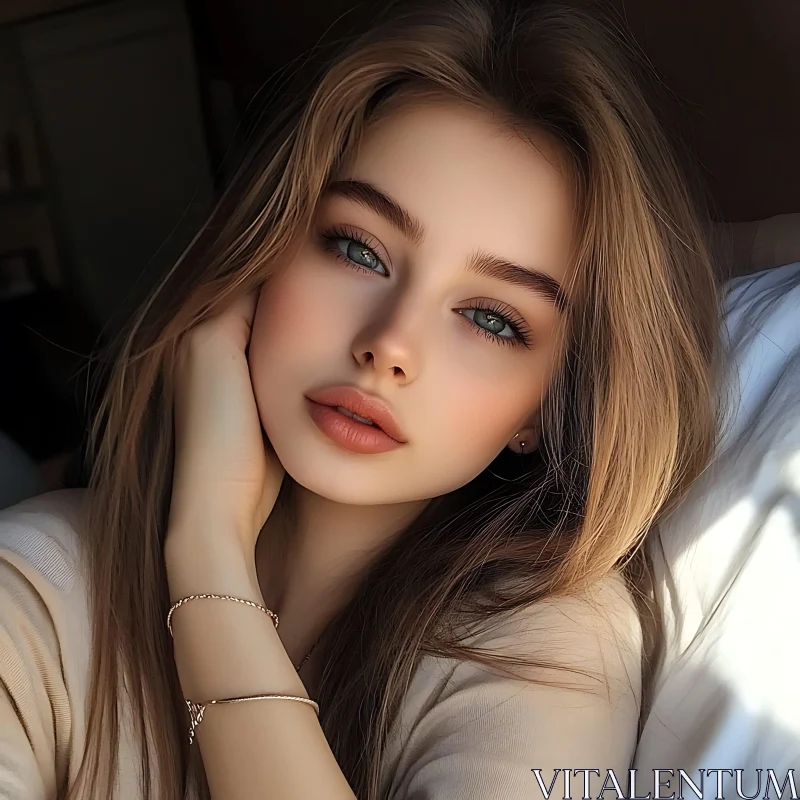 AI ART Serene Portrait of a Beautiful Woman with Light Brown Hair