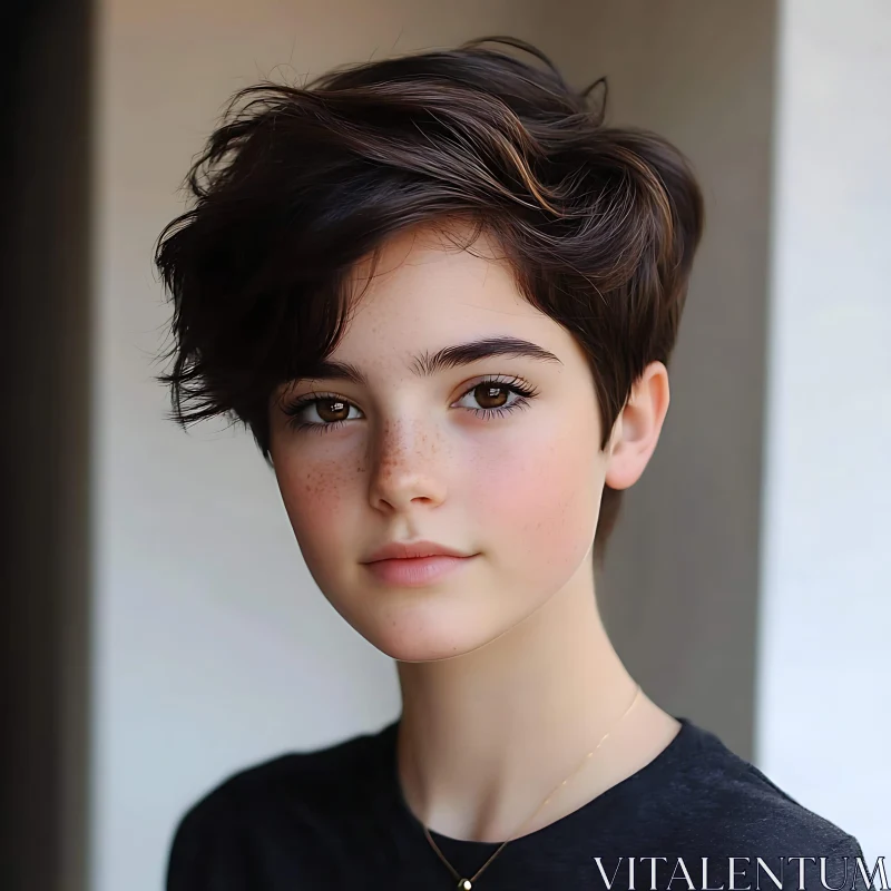 Close-Up Portrait of a Young Woman with Natural Beauty AI Image