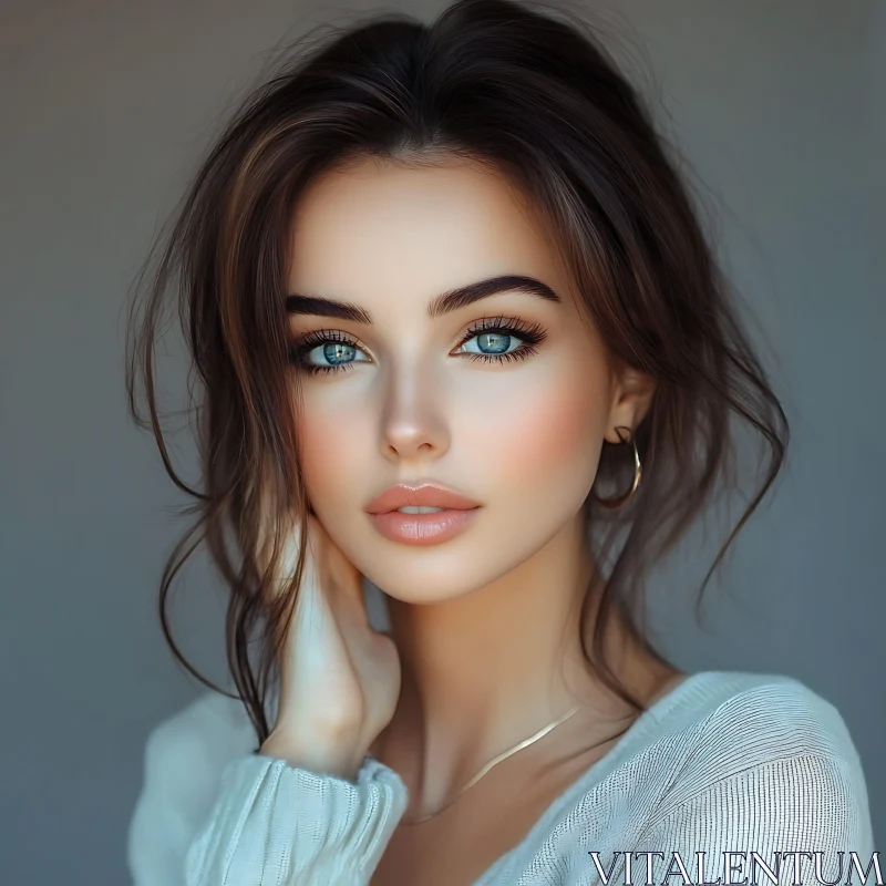 Elegant Woman Portrait with Blue Eyes and Stylish Hair AI Image