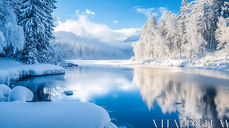 Tranquil Wintery Scene in Nature AI Image